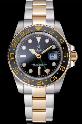 Replica swiss rolex gmt master yellow gold bezel black dial